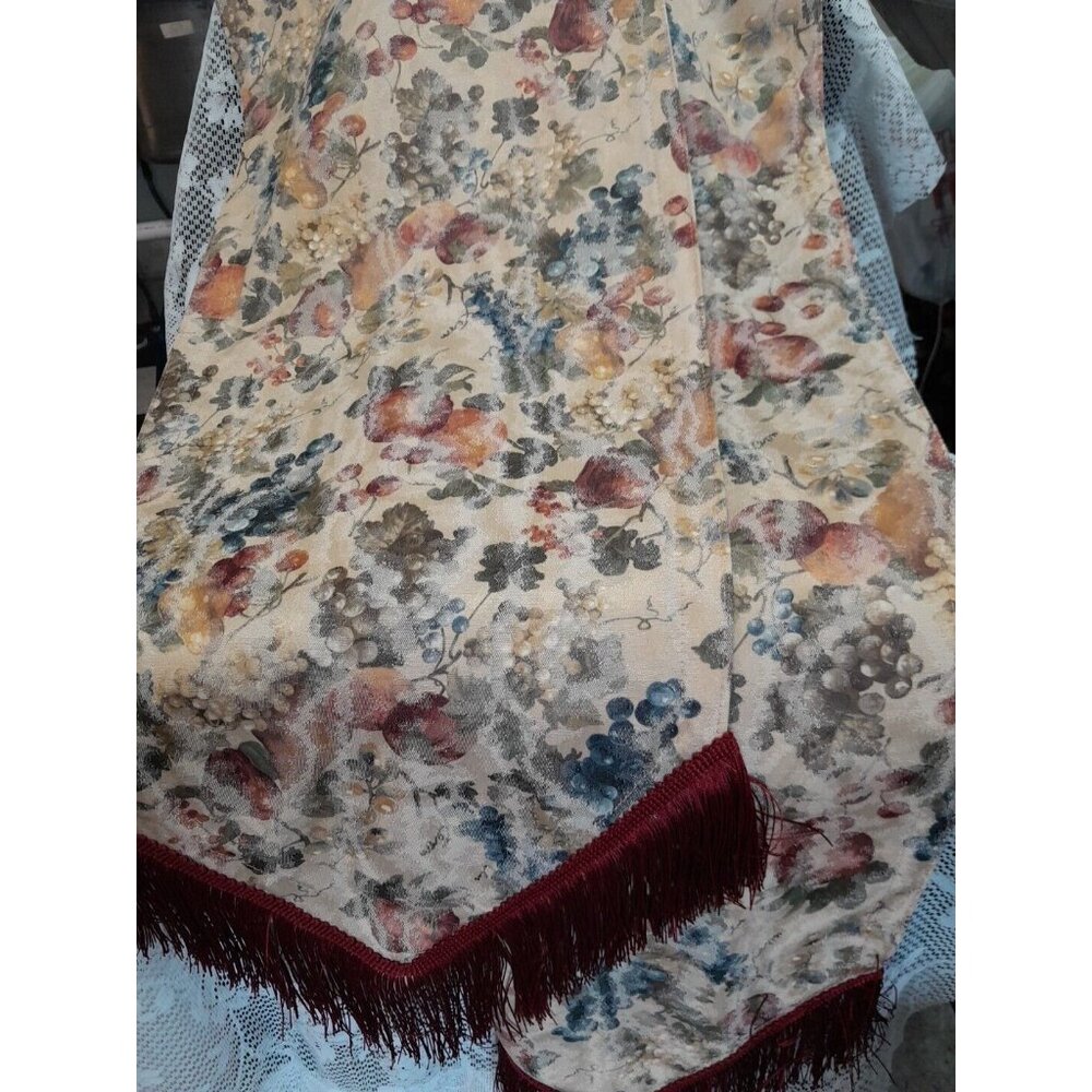 2 Vintage Fall Friut Design Table Runners With Red Fringe 72" & 57"